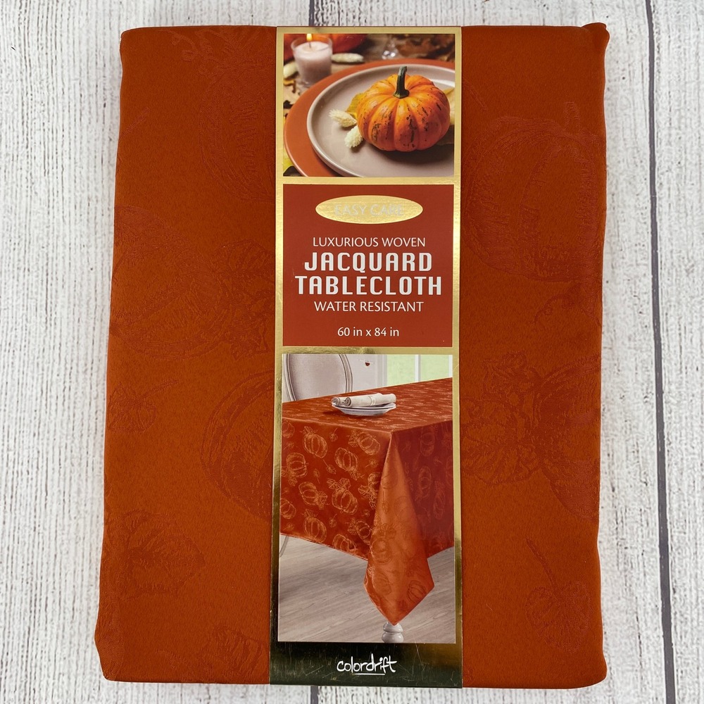 Colordrift Tablecloth 60x84 Orange Pumpkin Jacquard Fall Thanksgiving Holiday